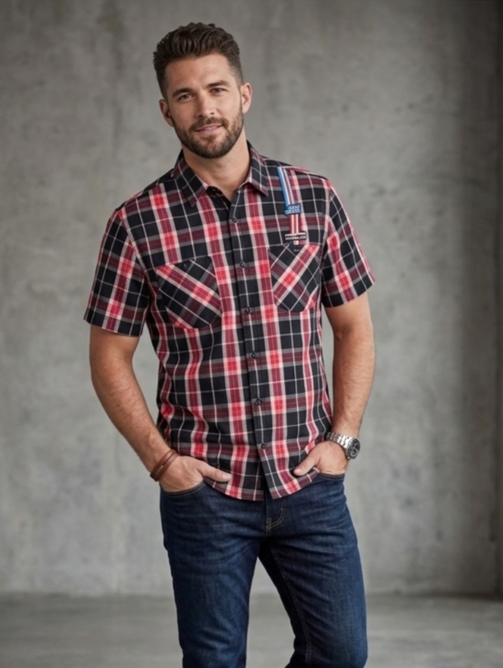 Harley-Davidson Men's Plaid Button Down Shirt Short Sleeve  Blue Red White SZ 2X